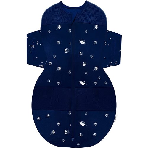 Happiest Baby SNOO Sleep Sack - 100% Organic Cotton Baby Swaddle Blanket - Doctor Designed Promotes Healthy Hip Development (Midnight Planets, Small)