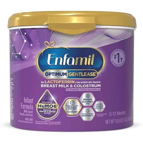 Enfamil Optimum Gentlease Baby Formula, Our Closest Formula to Breast Milk For Fussiness, Crying, Gas & Spit-up, Immune-Supporting Lactoferrin also found in Breast Milk, 19.5 Oz