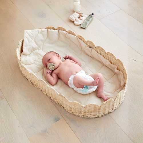 Premium Baby Changing Basket - Artisan Scalloped Rattan Basket – Luxurious Changing Basket For Baby Dresser - Diaper Changing Basket -