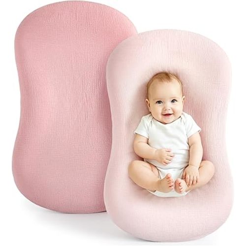 Termichy Baby Lounger Covers Muslin: Soft and Breathable Slipcover for Snuggle Me Lounger - Machine Washable & Zipper-Free for Safe Daily Use - Pink & Blush for Girls