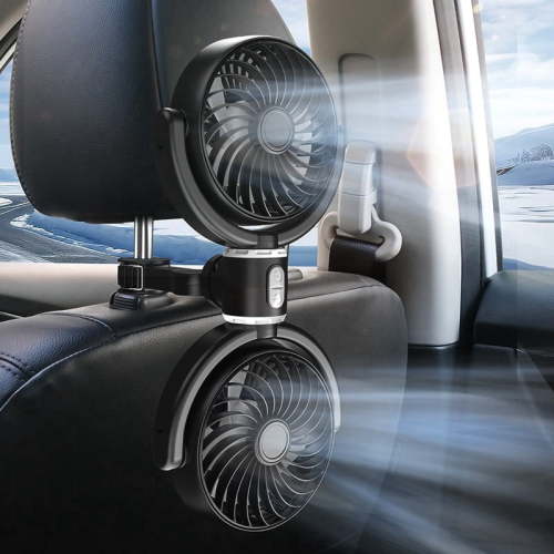 Dual Head Car Fan, USB Cooling Fans for Backseat, 360° Rotatable Car Seat Headrest Fan for Kids Dog Rear Facing, 3-Speed Separate Controlled Car Backseat Fan Air Circulation for Vehicle SUV RV Trunk