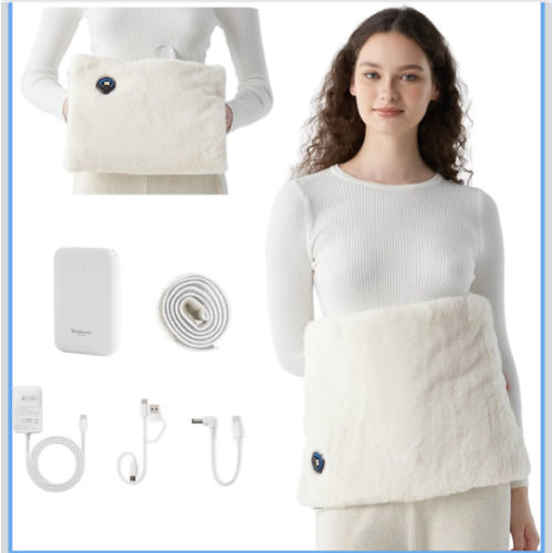 Bedsure Portable Heating Pad for Abdomen, Hands & Body - Cordless Electric Heating Warmer with 6 Heat Levels, Auto Shut-Off, 4-10H Battery Life, Faux Fur, Gift for Women & Mom, White, 12.5x19 in