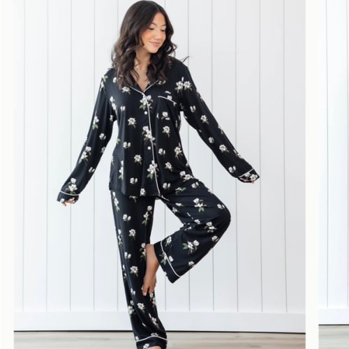 Bamboo Long-Sleeved Women's Pajama Set in Big Midnight Magnolia – Kyte Living