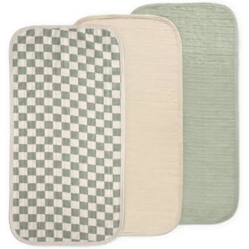 mushie Water Repellent Changing Pad Liners | Cotton (Olive Check Combo)