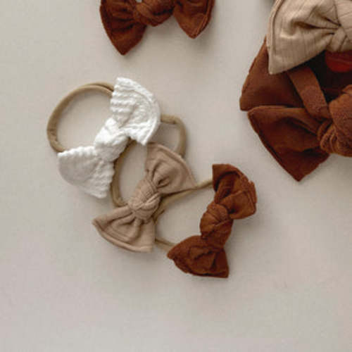 Beige Baby Nylon Headbands Bundle - White wavy, tan wide and teddy puf – Bloom Headwraps
