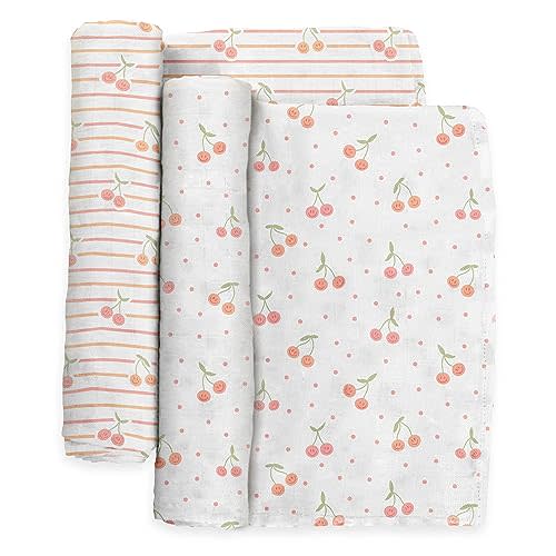 JuJuBe x Studio Oh! Baby Essentials Swaddle Blanket Set - Soft, Comfortable, Neutral Newborn Baby Swaddle Blankets for Baby Shower & Baby Registry - Nursery Essentials - Cherry Cute