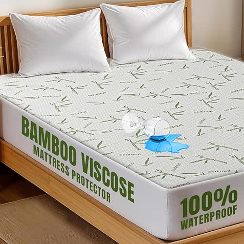 Utopia Bedding Waterproof Cooling Mattress Protector King Size Bed, Premium 200 GSM Viscose Made from Bamboo Mattress Cover, Fits 17 Inches Deep, Fitted Style with Stretchable Pockets