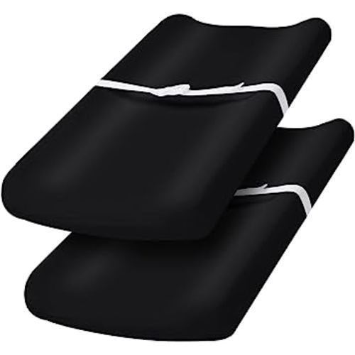 PHF Baby Changing Pad Covers for Boys Girls, 2 Pack Ultra Soft Breathable Microfiber Changing Pad Table Sheets for Most Baby Changing Pads, Black & Black