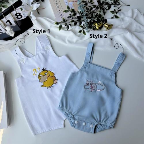 Embroidered Personalized Name Baby Po Kemon Romper, Linen Romper Kid, Custom Birthday Gift For Baby, Personalized Newborn Baby Gift