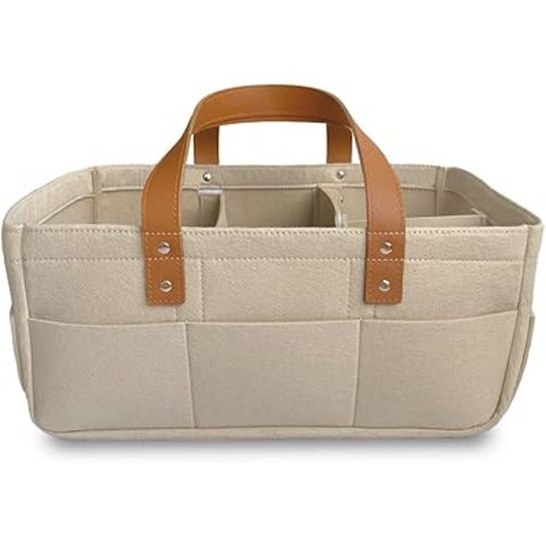 KiddyCare Diaper Caddy Organizer Cart for Nursery Baby Basket Gift for Boy/Girl | Diaper Caddy for Changing Table Basket Organizer with Dividers | Caddy for Baby Stuff Breast Pump Caddy - Regular