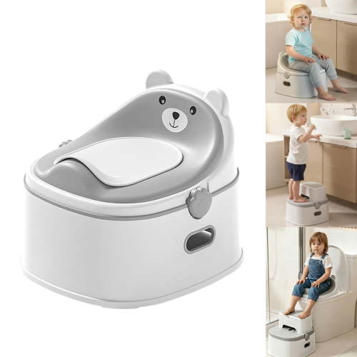 Oioane 3-in-1 Potty Training Toilet with Step Stool & Potty Ring, Detachable Portable Potty for Toddlers, Gray