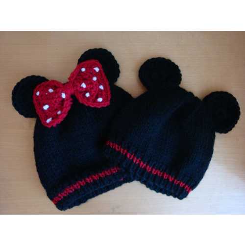 Mickey OR Minnie Mouse Inspired Baby Beanies - Hand Knit Mickey Mouse Hat - Newborn, Infant or Toddler Sizes