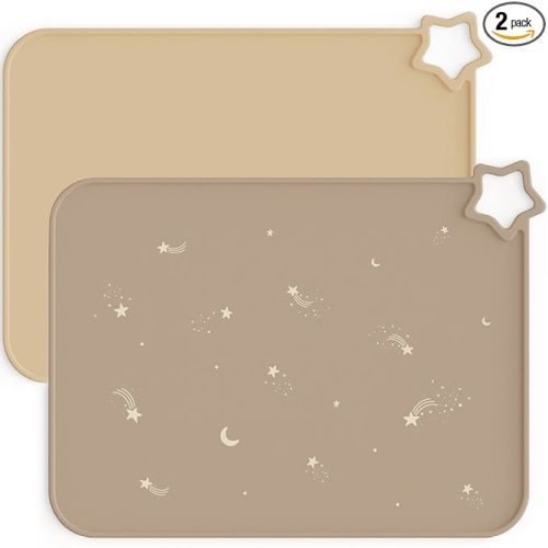 Moonkie Silicone Placemats for Baby & Kid, Stain-Proof Non-Slip Toddler Food Mats Eating Table Mat with 2 Packs