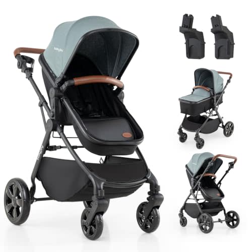 BABY JOY 3-in-1 Convertible Baby Stroller with Car Seat Adapters | High Landscape Bassinet Stroller, Reversible Seat, Adjustable Canopy, Cup Holder, Foldable Pushchair Pram for Newborn Toddler