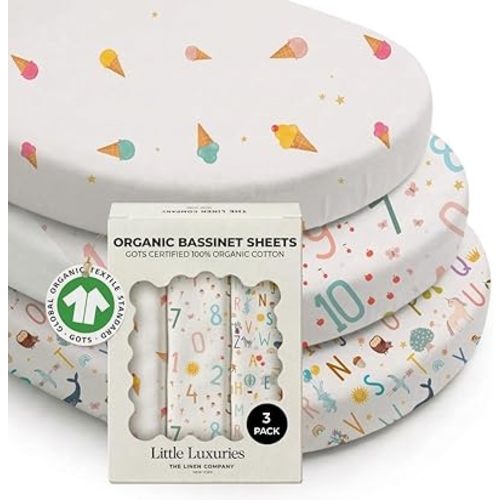 Linen Company New York 3-Pack Cotton Percale Bassinet Sheets (Little Learners, Halo BassiNest)