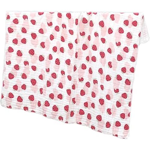 Comfy Baby Muslin Blanket, Swaddle for Newborns and Toddlers, Large 43” x 43” Cover, 6-Layer Plush Softness for Infant Swaddling, Receiving, or Tummy Time, Shower Gift (Strawberry, Baby - Muslin)