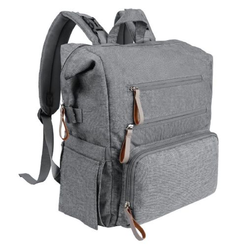 Ruvalino Diaper Bag Backpack, Boxy 14 in Waterproof Baby Travel Bag with Insulated Bottle Pockets and Changing Pad - Heather Gray
