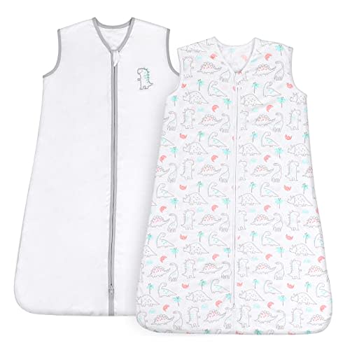 TILLYOU Sleep Sack - Cotton Wearable Blanket Baby 2-Pack Set, Fits Toddlers Age 18-24 Months, Woodland Dinosaurs