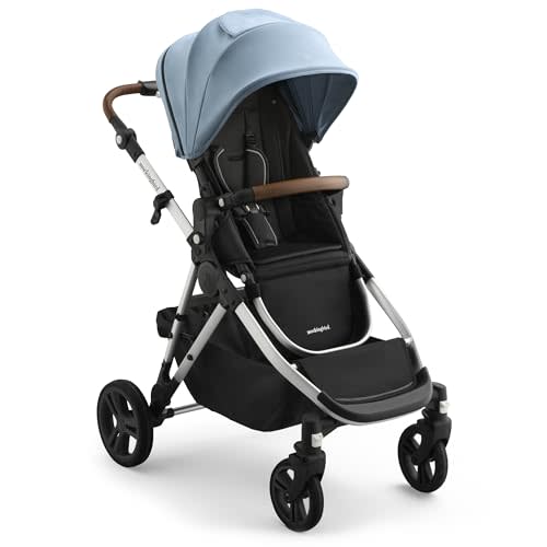 Mockingbird Single-to-Double Stroller 3.0 - Convertible Full Size Baby Stroller for 1, 2, or 3 Kids with 44 Possible configurations, Travel System Compatible - Stone Blue