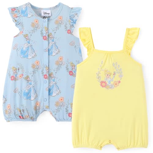 Disney Baby Girls Viscose Made from Bamboo 2 Packs Breathable Bodysuit with Ruffle Sleeves Romper Newborn to Infant