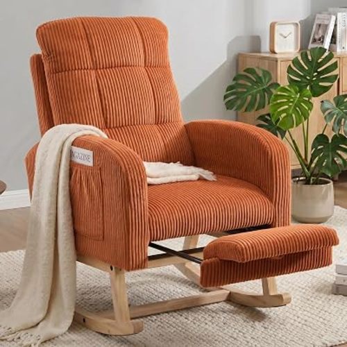 Nursery Glider, Rocking Chair Nursery with Footstool, Orange