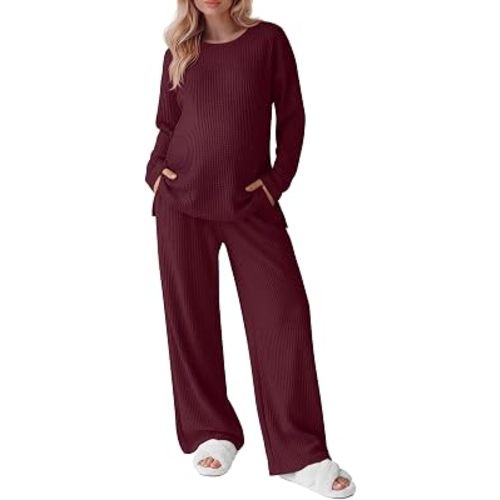 Huukeay Women's Maternity 2 Piece Waffle Outfits Lounge Set