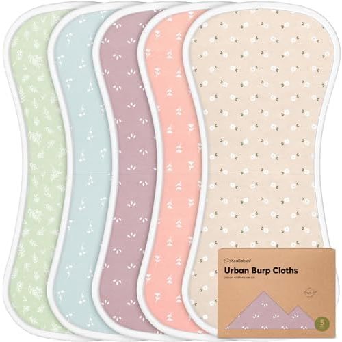 Organic Burp Cloths Baby Boy & Girl, 5-pack Cotton Burp Rags (Blooms)
