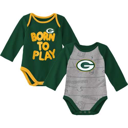 Newborn & Infant Green Bay Packers Green/Heathered Gray Born To Win Two-Pack Long Sleeve Bodysuit Set
