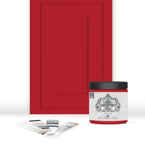 Heirloom Traditions ALL-IN-ONE Paint, Monarchy (primary red), 8oz Sample - Durable cabinet and furniture paint. Built in primer and top coat, no sanding needed. Includes our 30 featured color card.