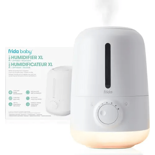 Frida Baby 3-in-1 XL Top Fill Humidifier for Bedroom, Cold & Flu Relief, 6L Tank Cool Mist Humidifier for Large Rooms + Diffuser, Nightlight, Auto Shut-Off, Quiet, Carry Handle, Essential Oil Diffuser