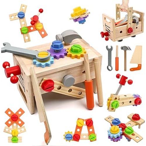 AiTuiTui 29PCS Kids Tool Set with Wooden Tool Box, Toddler Tool Set Montessori Pretend Play Construction Toys, STEM Educational Toys for 2 3 4 5 Year Old Boys Girls, Birthday Easter Gift
