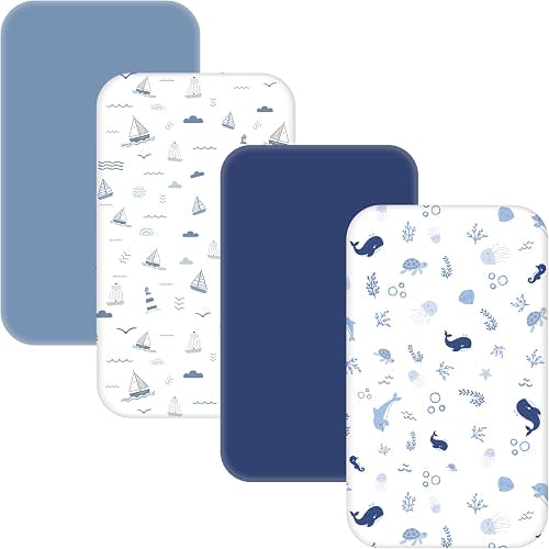 4 Pack Baby Bassinet Sheets - 35"x20" Bedside Bassinet Sheets for Newton, Ezebaby, AMKE & Other Large Bedside Sleeper | Ultra Soft & Skin Friendly Bassinet Fitted Sheets for Boys Girls
