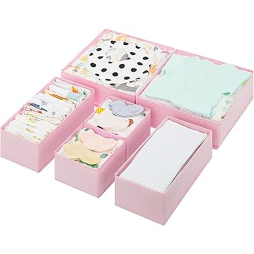 GRANNY SAYS Drawer Organizer Clothes, 6 Pack Dresser Organizer Bins for Nursery, Closet Organization and Storage Dividers for Clothing, Baby Clothes, Underwears, Pink
