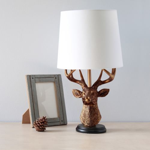 Rustic Antler Deer Table Lamp with Tapered Shade - 17.25" - Bronze and White