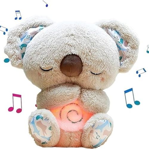 Relief Koala Breathing Stuffed Toy, Anxiety Relief Plush Animal with Musical Lights & Rhythmic Breathing Motion - New Year Gift Plush Figure (Grey)