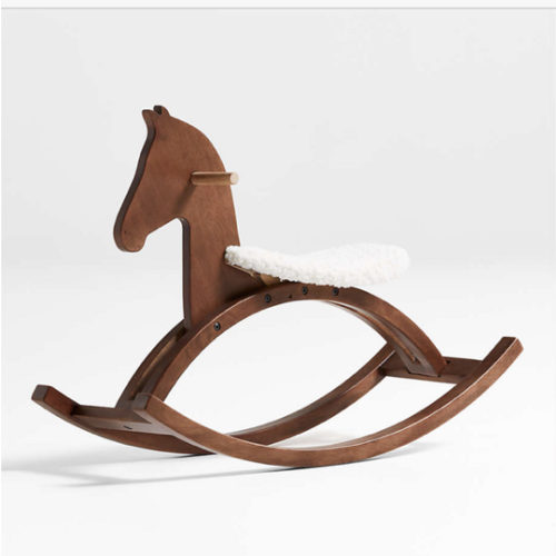 Deep Brown Wooden Kids Rocking Horse with Sherpa Seat