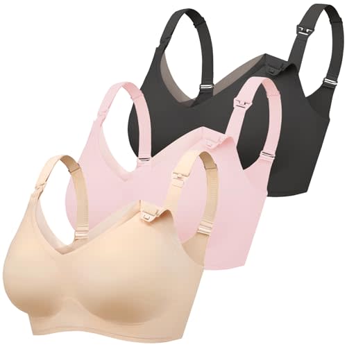 Gailife 3 Pack Nursing Bras for Breastfeeding Seamless V Neck Mesh Maternity Bra Comfort Pregnancy Sleep Bralette