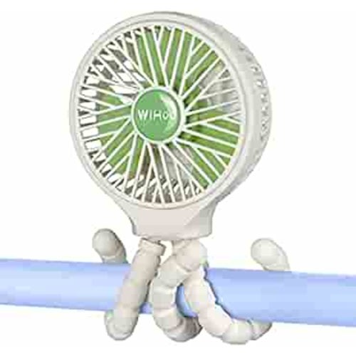 WiHoo Mini Handheld Stroller Fan,5200mAh Personal Portable Car Seat Baby Fan with Flexible Tripod Fix on Stroller/Student Bed,USB or Battery Powered Desk Fan Adjustable 3 Speeds for Camping/Traveling