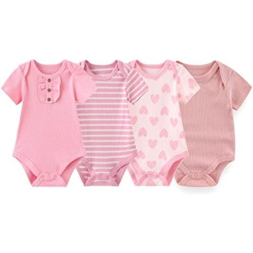 ZAV Solid Unisex Short Sleeve Baby Boy Girl Bodysuits 4-pack Cotton Cartoon Baby Clothes Soft Infant Outfits