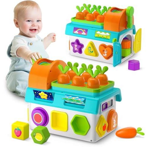 Montessori Toys for 1-2 Year Old Boys Girls, 1st First Birthday Gift for One Year Old, Baby 12-18 Month Educational Shape Matching Game w/ Lights & Sound, Fine Motor Learning Toys for Toddlers 1-3