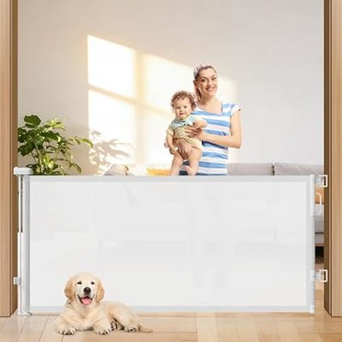 78" Retractable Extra Wide Baby Gates for Stairs, Long Mesh Dog Gate