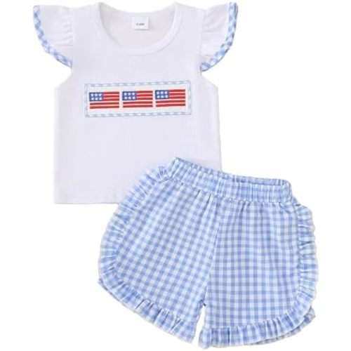 Yvowming Toddler Baby Girl Clothes Outfits,Summer Ruffle Ribbed Flower T Shirt Shorts Set Clothes for Girls