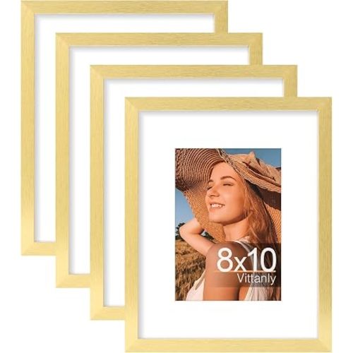 8x10 Picture Frames Set of 4, for Wall or Tabletop Display, Gold