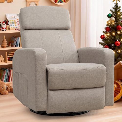 Power Swivel Recliner Chairs for Adults, Electric Glider Rocking Chair Nursery, Glider Recliner Nursery Chair with Classified Side Pocket, Nursery Rocking Chairs with USB and Type-C Ports