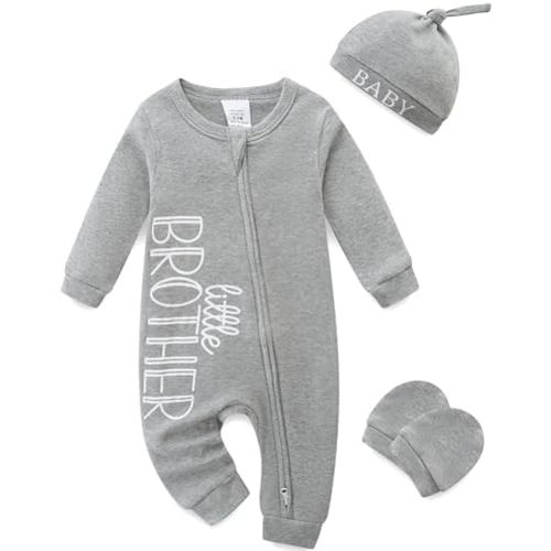 Newborn Boy Clothes Letter Print One Piece Romper Long Sleeve Baby Coming Home Outfits 3Pcs Little Brother Outfit