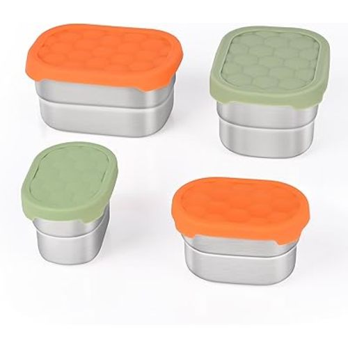 Stainless Steel Snack Containers for Kids & Salad Dressing Containers Sets | Easy Open Small Food Containers with Silicone Lids – Perfect Metal Lunch Box Containers for Daycare and School