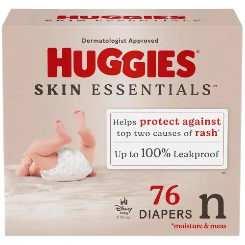 Huggies Size Newborn Diapers, Skin Essentials Baby Diapers, Size Newborn (6-9 lbs), 76 Count, Packaging May Vary