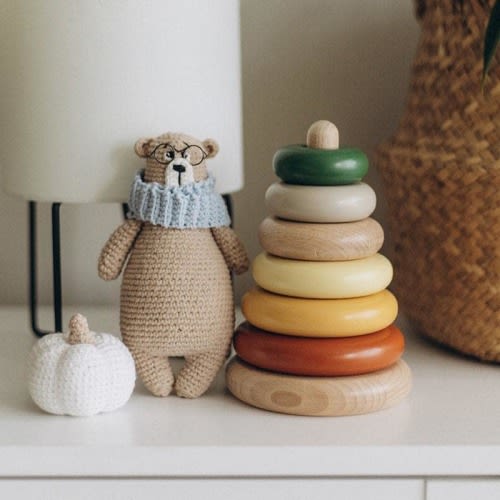 Stacking montessori tower, stack sensory toy, color sorting toy, natural colors wooden stacking toy, first time dad gift, grandson gift