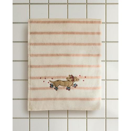 CHILDREN'S STRIPED BATH TOWEL WITH SKATING DOG