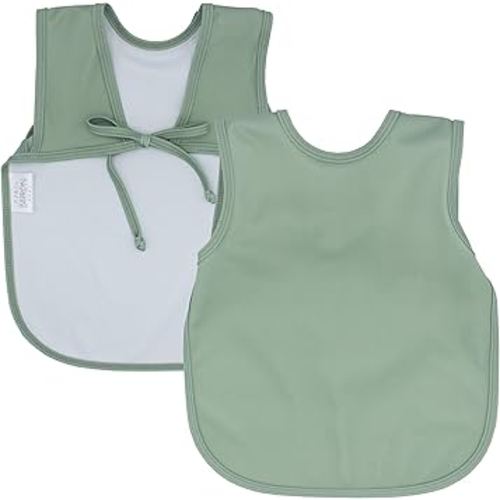 BapronBaby Minimalist Sage Bapron - No Neck Tie Safer Bib for Baby & Toddler - Soft Waterproof Stain Resistant - Machine Washable - Sz Baby/Toddler 6m-3T